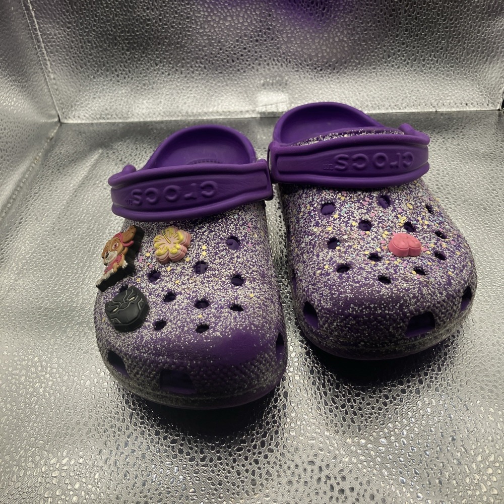 Crocs Iconic Comfort Classic Sparkle w/Jibbitz Slip On Clog Shoes Children's 1